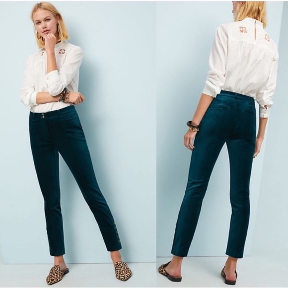 Anthropologie Pants - Anthropologie essential slim velvet pant emerald
